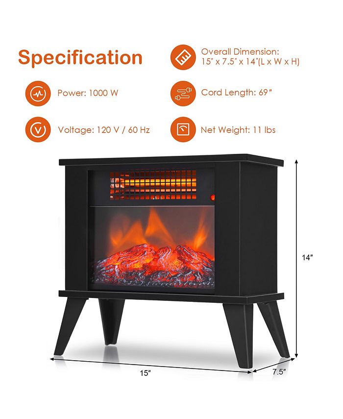 Costway 14" Portable Electric Fireplace Heater Mini Freestanding