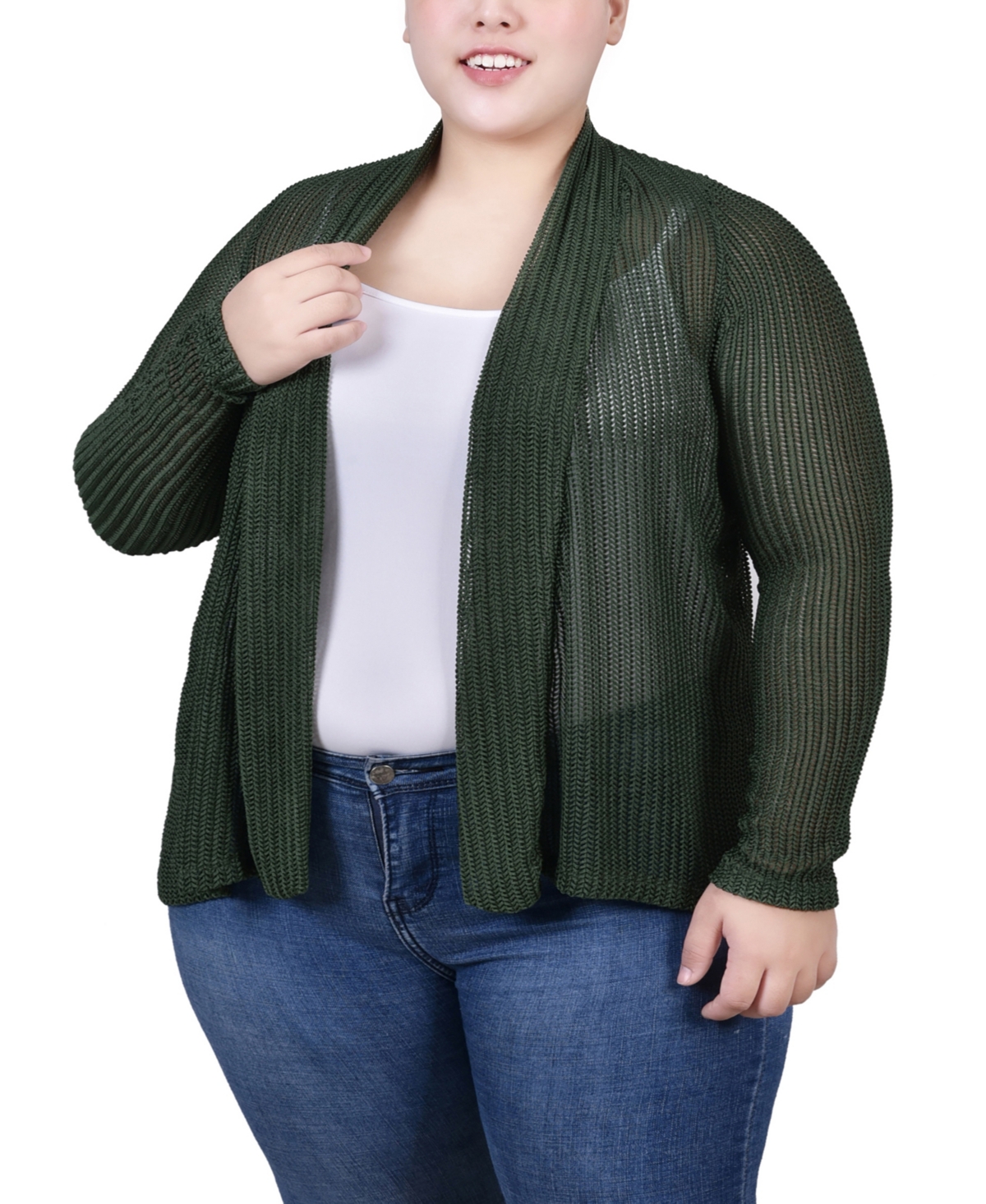 Ny Plus Size Open Knit Cardigan Dark Green | ModeSens