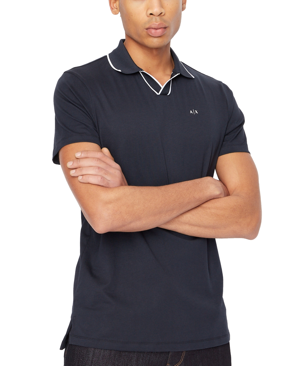 Ax Armani Exchange Men's Tipped Collar Logo Jersey Polo Shirt In Navy
