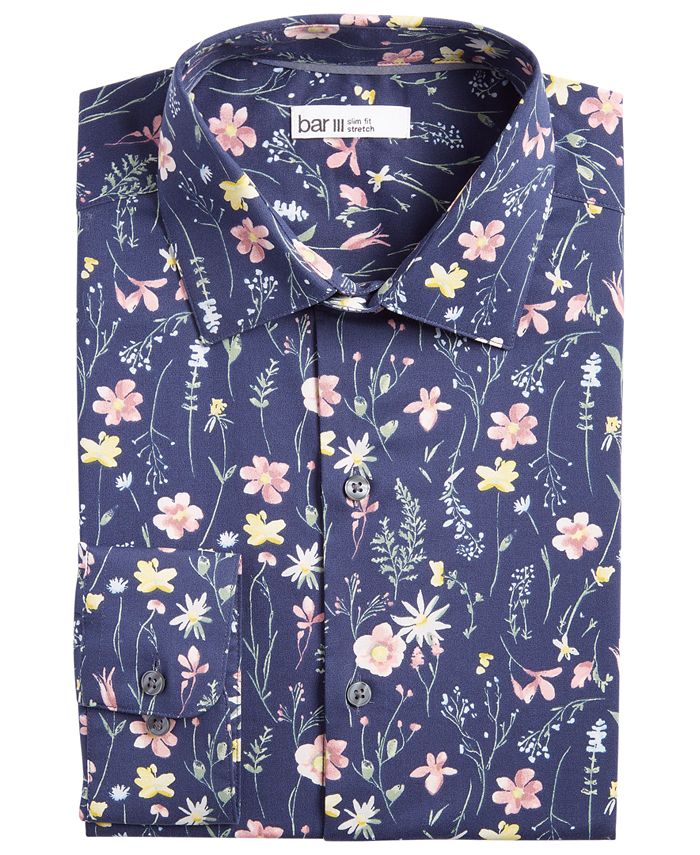 Bar III Men's Slim Fit Floral Print Dress Shirt, Created for Macy's