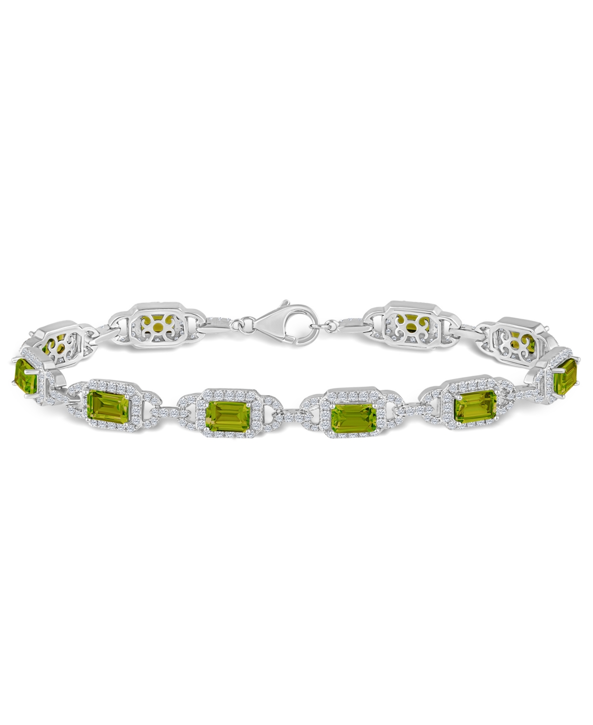 Macy's Peridot And White Topaz Bracelet (4-3/8 Ct. T.w And 2 Ct. T.w) In Sterling Silver In Peridot
