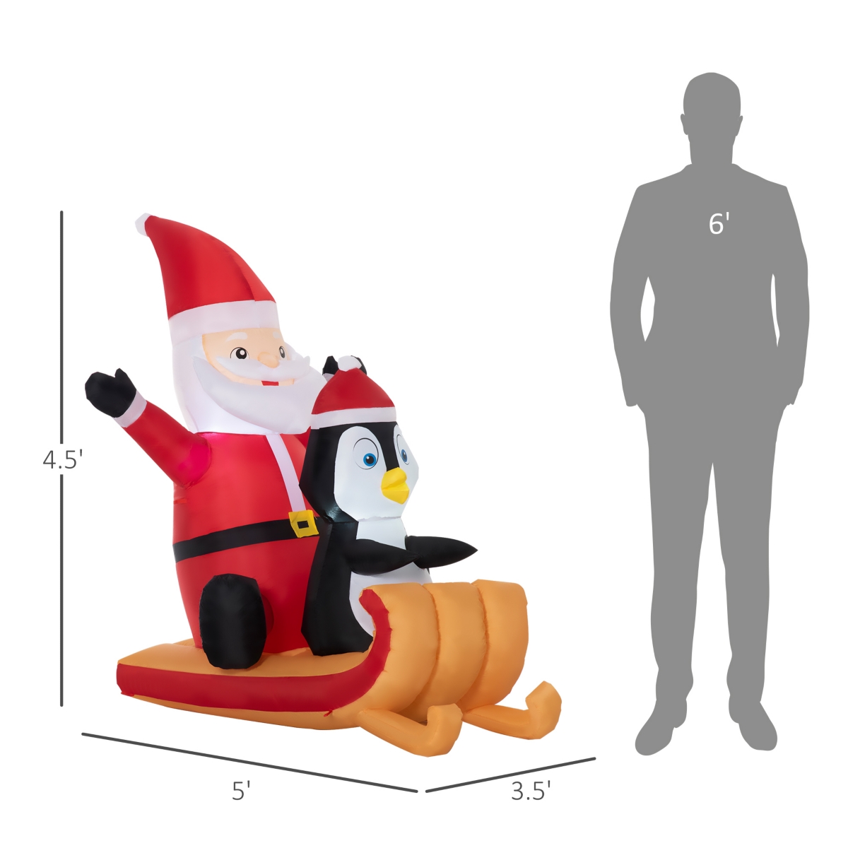 Outsunny Inflatable Christmas Santa Penguin on Sleigh Blow-Up Yard Display