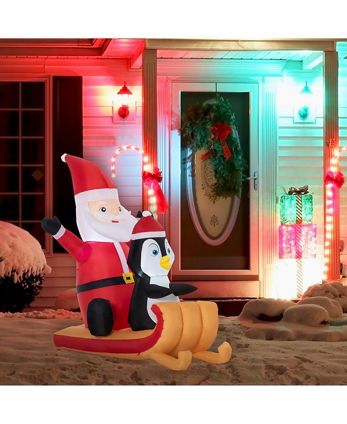 Outsunny 5' Inflatable Christmas Santa Penguin on Sleigh Blow-Up Yard ...