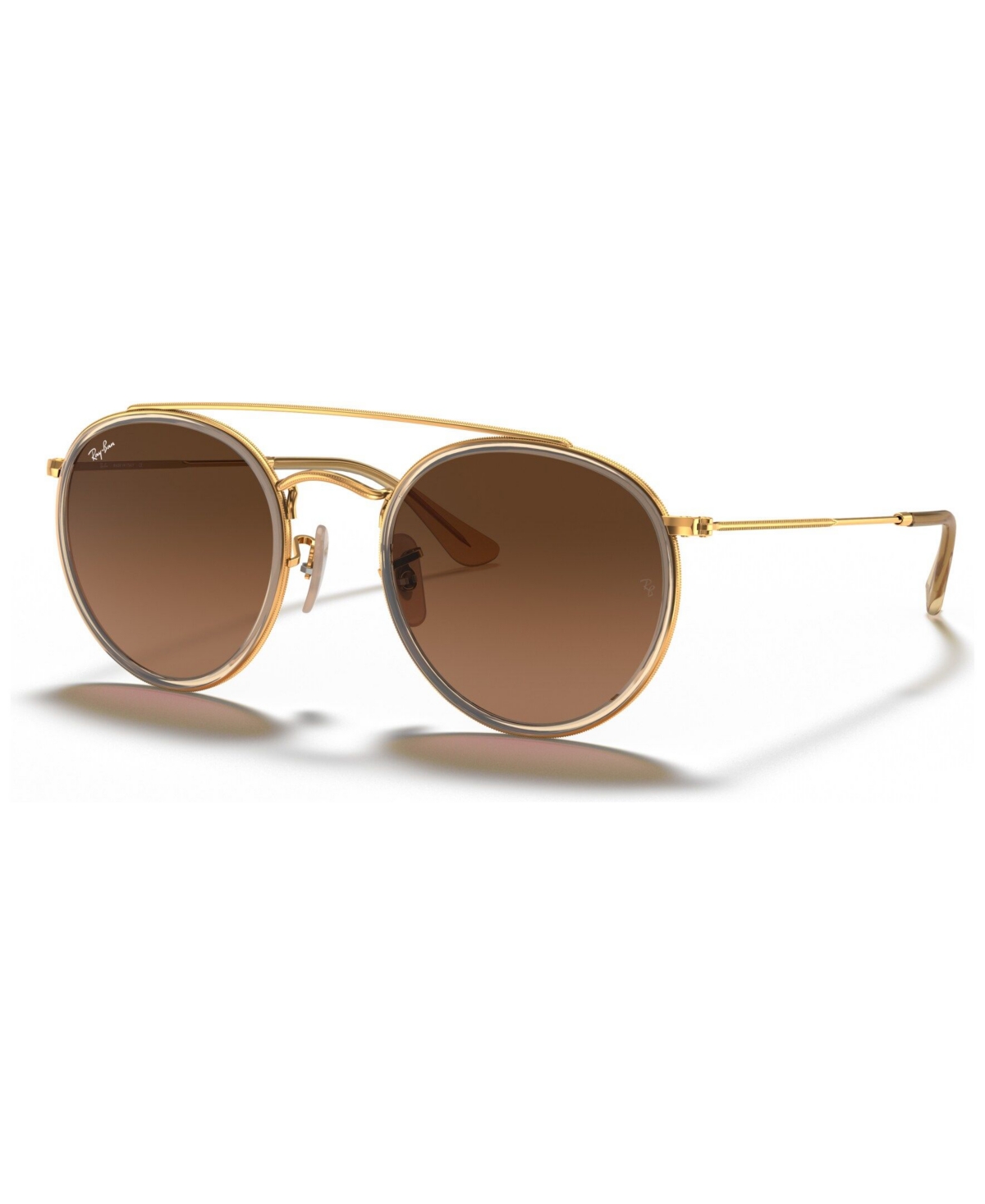 Ray Ban Sunglasses, Rb3647n Round Double Bridge In Gold,brown Gradient Grey