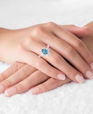 Created Blue Opal Inlay Turtle Ring in Sterling Silver
