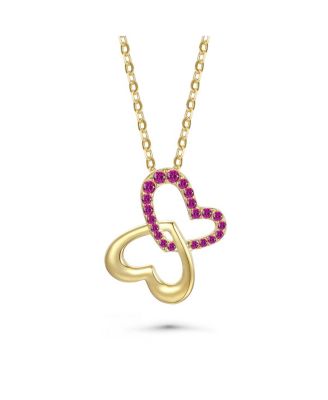 Teens Cubic Zirconia Double Heart Butterfly Pendant Necklace
