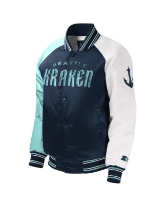 Big Boys and Girls Deep Sea Blue Seattle Kraken Raglan Full-Snap Varsity Jacket