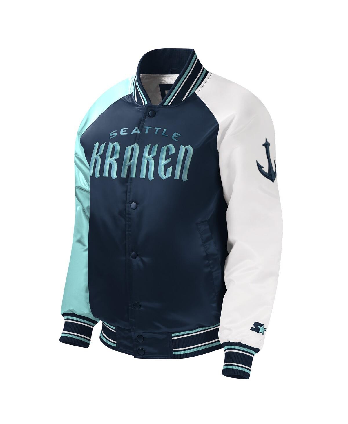 Starter Big Boys And Girls  Deep Sea Blue Seattle Kraken Raglan Full-snap Varsity Jacket In Deep Sea Blue