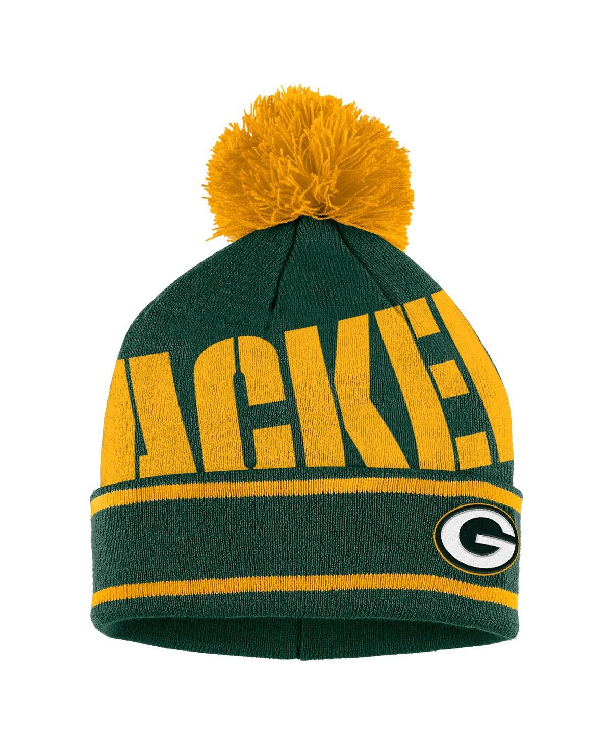 Shop Wear By Erin Andrews Women's  Green Green Bay Packers Double Jacquard Cuffed Knit Hat With Pom And Gl