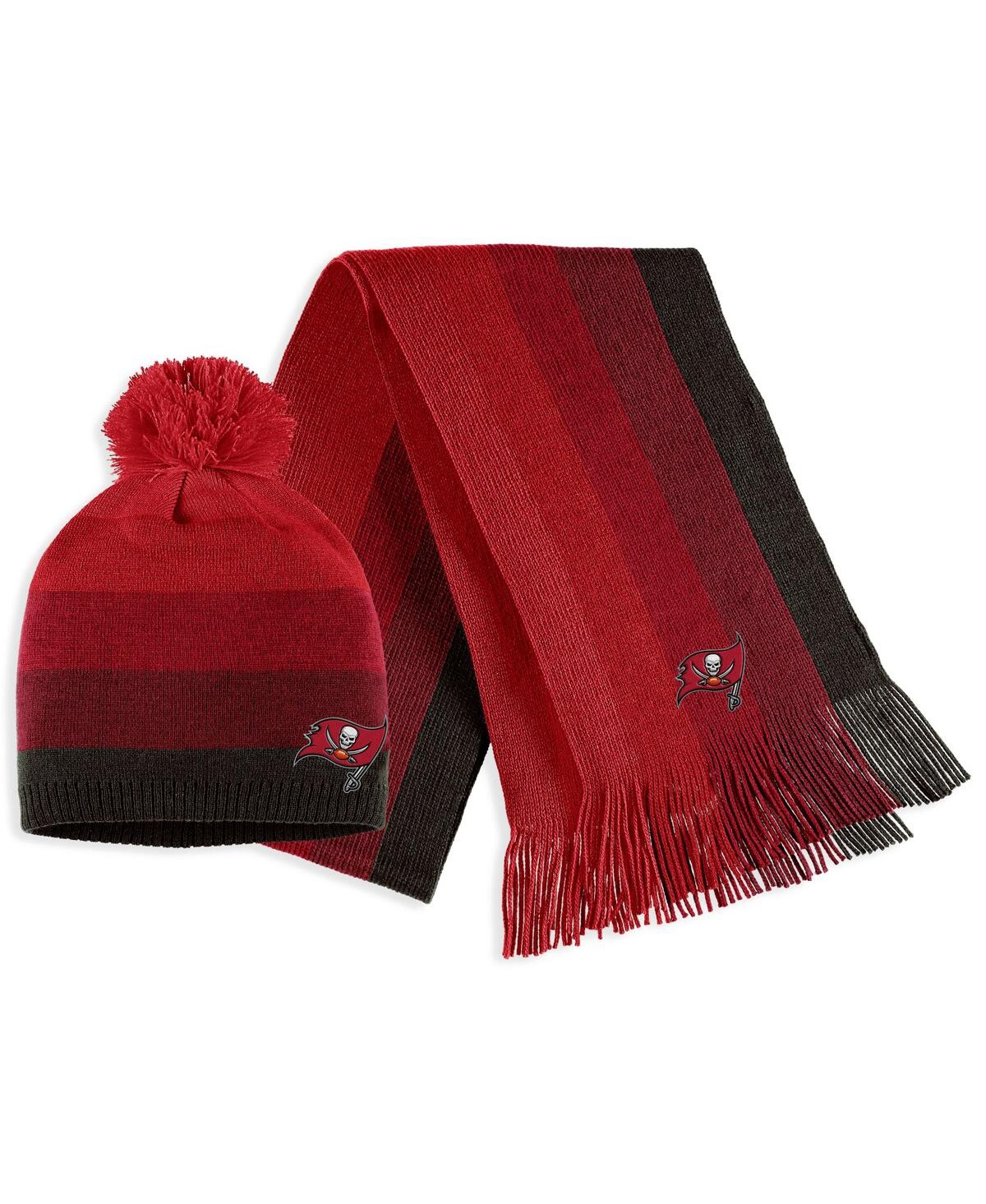 Shop Wear By Erin Andrews Women's  Red Tampa Bay Buccaneers Ombre Pom Knit Hat And Scarf Set