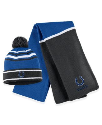 Women's Royal Indianapolis Colts Colorblock Cuffed Knit Hat with Pom and Scarf Set