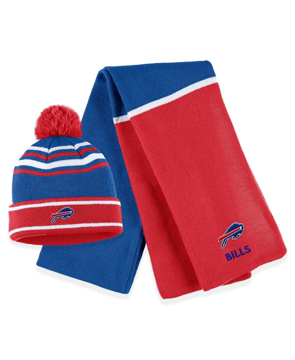 Shop Wear By Erin Andrews Women's  Royal Buffalo Bills Colorblock Cuffed Knit Hat With Pom And Scarf Set