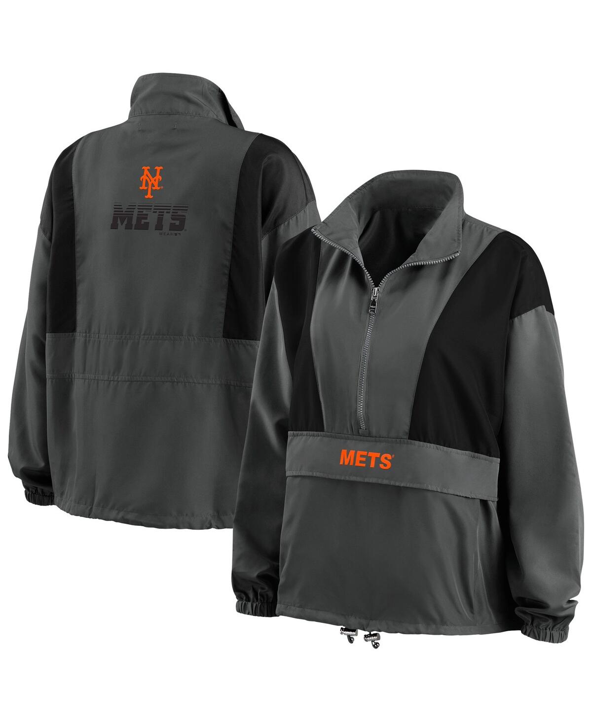 Wear By Erin Andrews Women's  Charcoal New York Mets Packable Half-zip Jacket