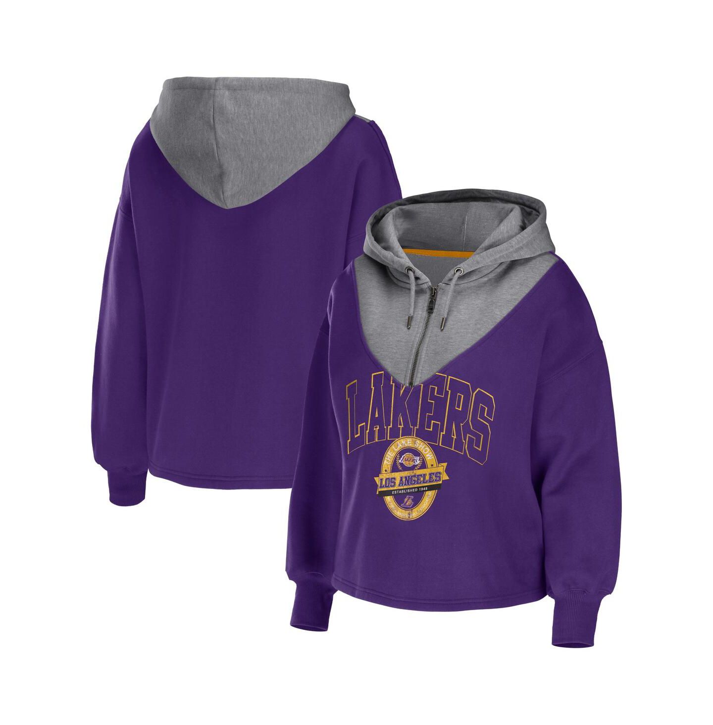 Женская куртка WEAR by Erin Andrews Purple Los Angeles Lakers Pieced Quarter-Zip Hoodie Jacket — фото 1