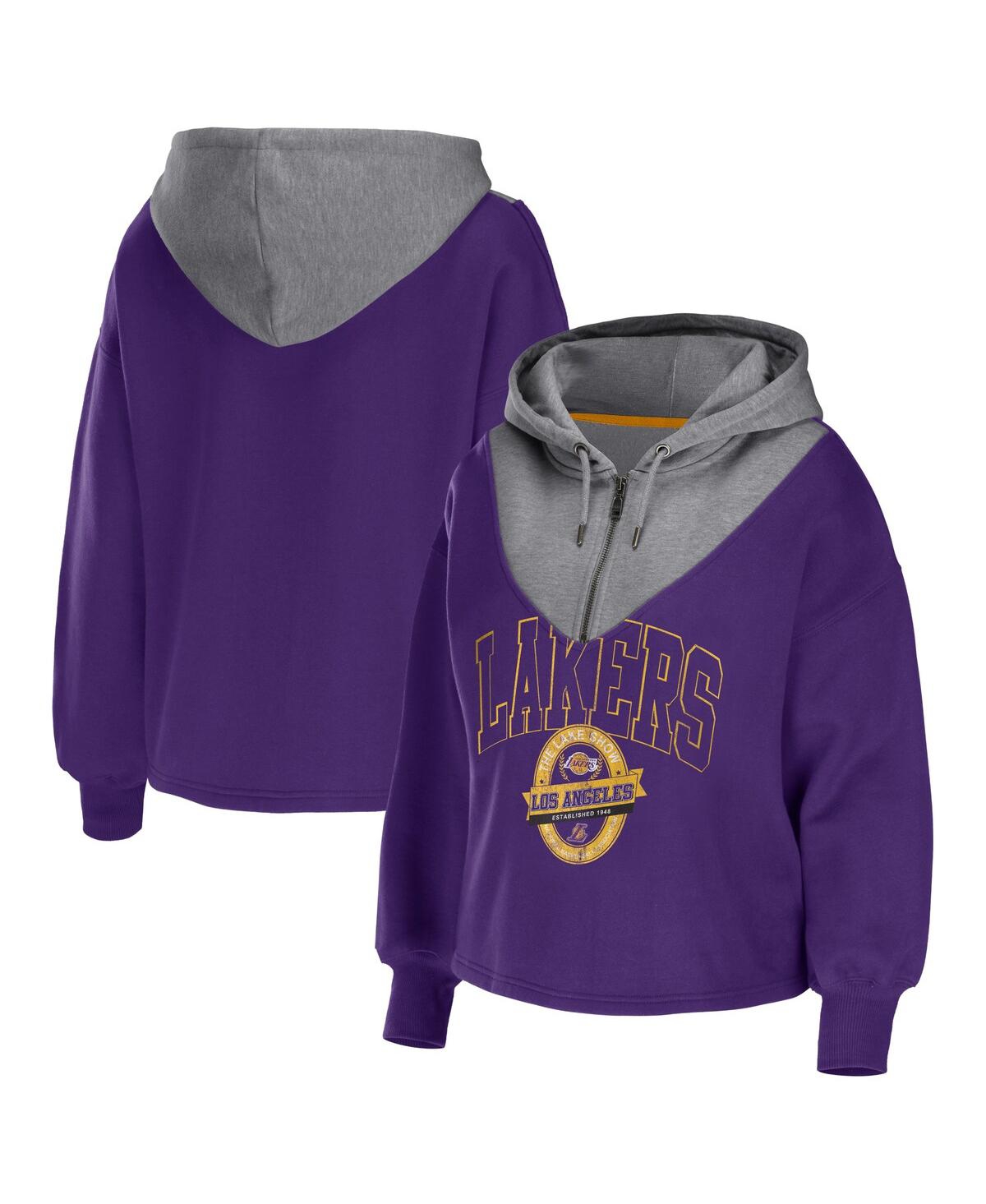 Women's Wear by Erin Andrews Purple Los Angeles Lakers Pieced Quarter-Zip Hoodie Jacket - Purple