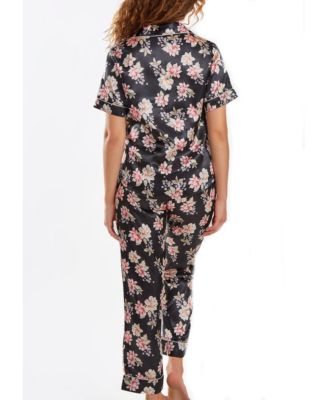 Women's Cyrus Floral Satin pajama Pant Set with Cuff Detail, 2 Piece