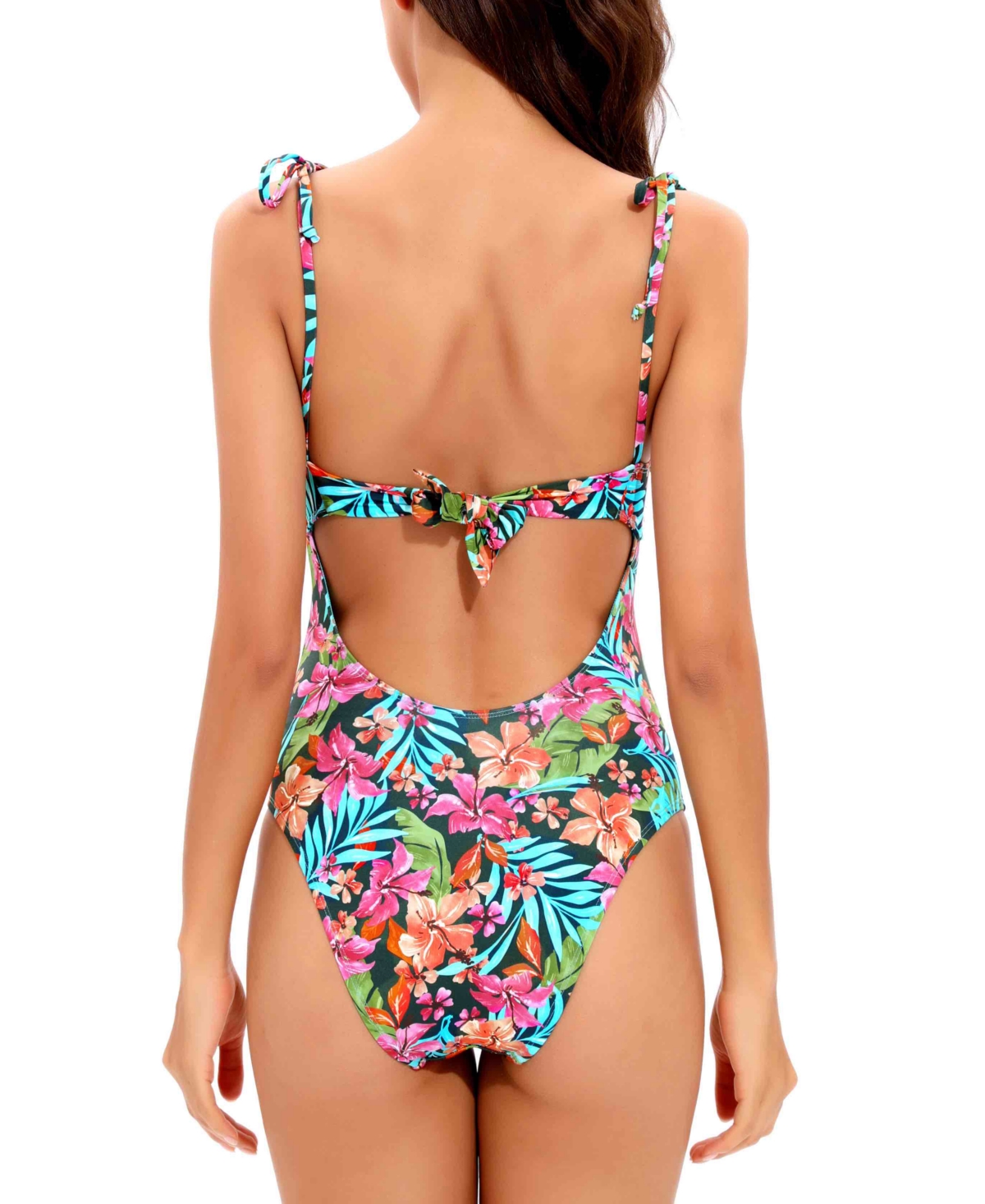Lucky Brand Women's Floral-Print Vibrant Tie-Shoulder Keyhole One-Piece  Swimsuit - Multi