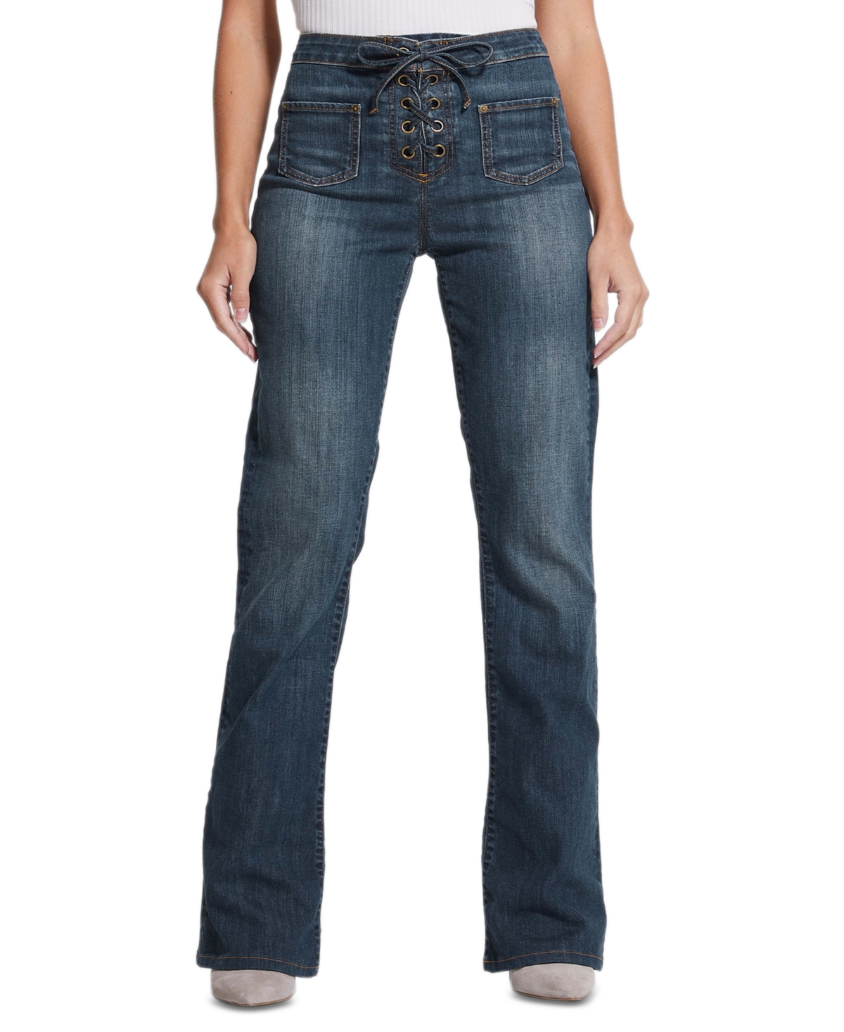 GUESS WOMEN'S HARLOW LACE-UP FLARE JEANS