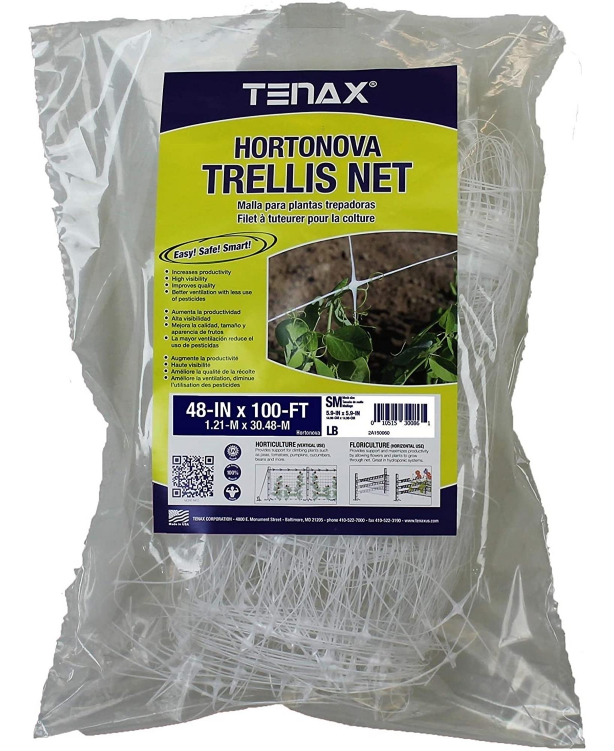 Hortonova Plastic Plant Trellis Net, White 4' x 100' - White