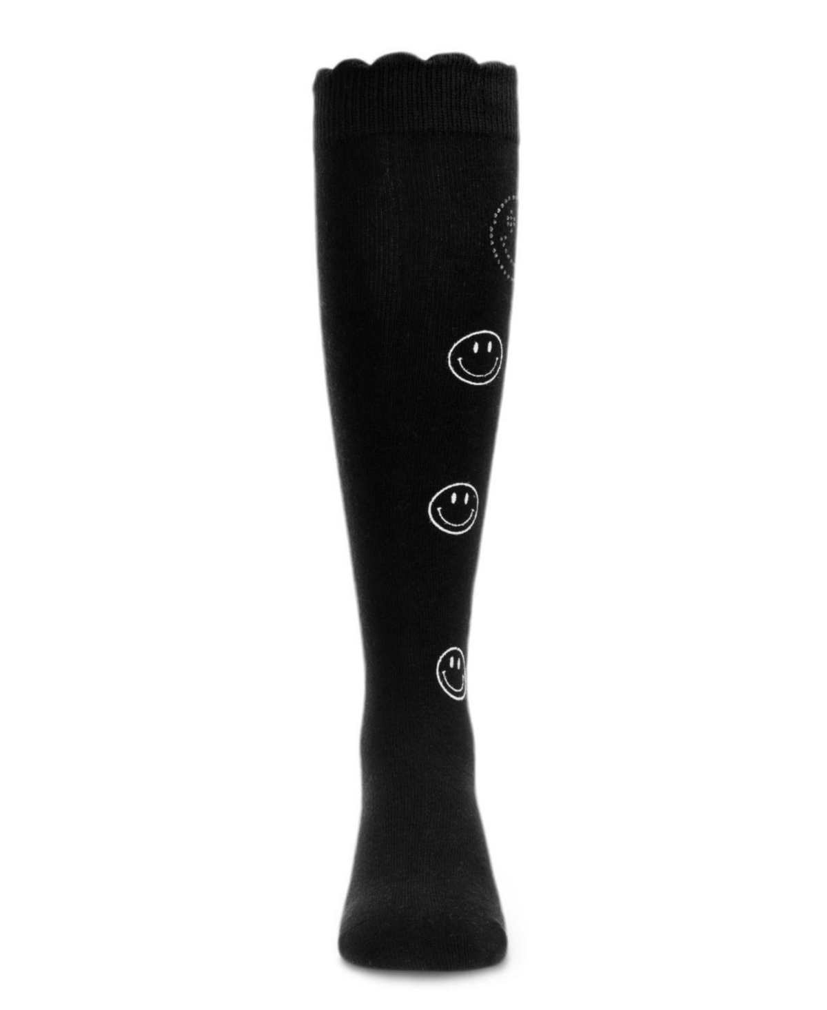 MeMoi Big Girls Jeweled Smiley Face Cotton Blend Knee High Socks