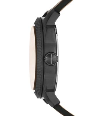 Men's Machine Quartz Brown Leather Strap Watch, 49mm