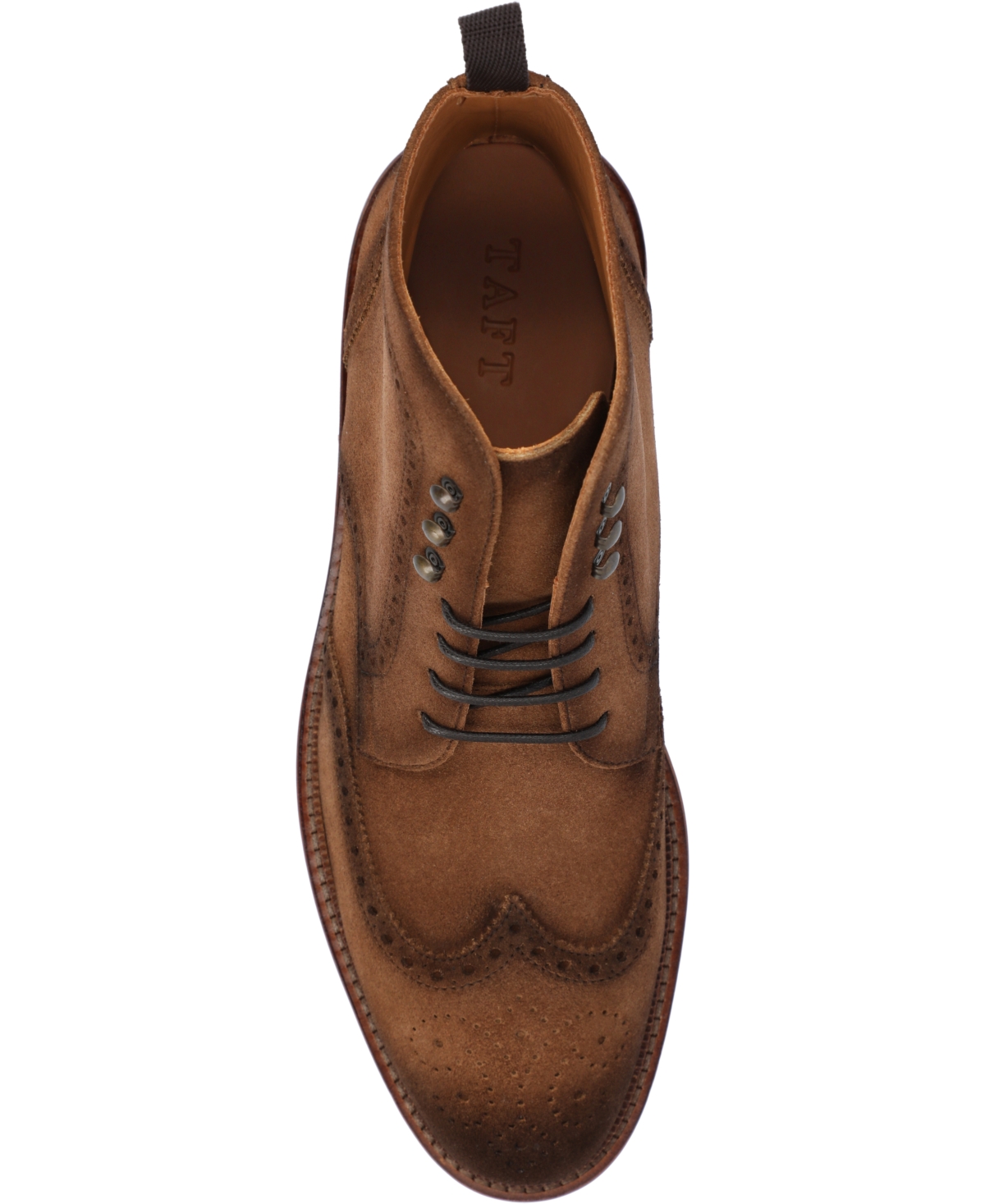 Taft Men's Mack Handcrafted Burnished Suede Leather Wingtip Brogue Dress Lace-up Boots