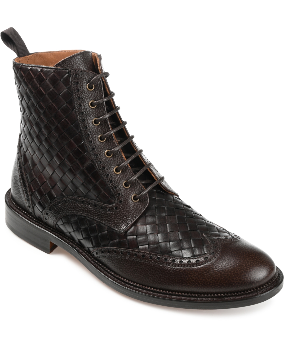 Men's Saint Handwoven Leather Wingtip Dress Boots - Black