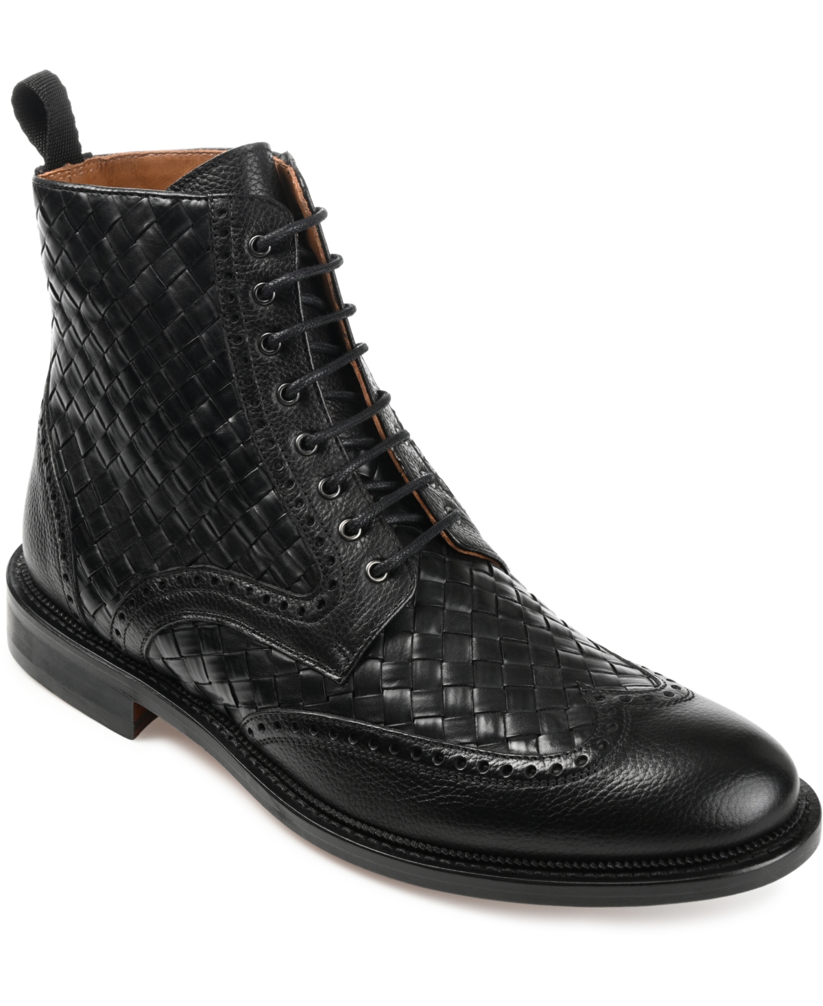 Shop Taft Men's Saint Handwoven Leather Wingtip Dress Boots In Black