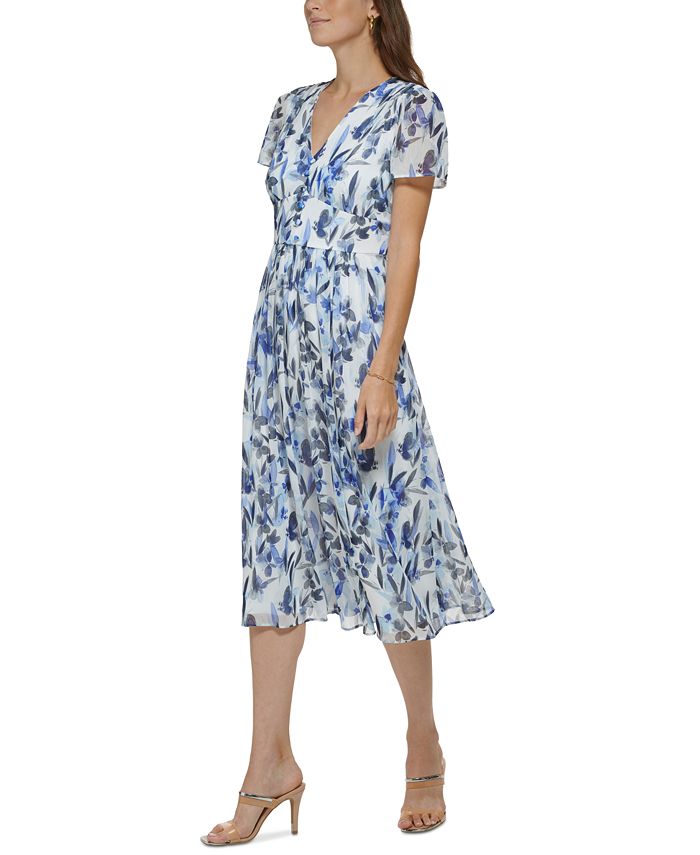 DKNY Women's FloralPrint ButtonFront Midi Dress Macy's