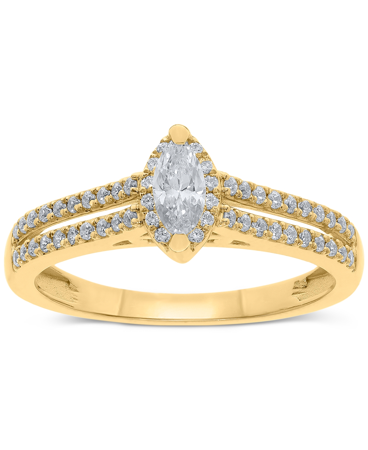 Diamond Marquise Double Row Halo Engagement Ring (1/2 ct. t.w.) in 14k White, Yellow or Rose Gold