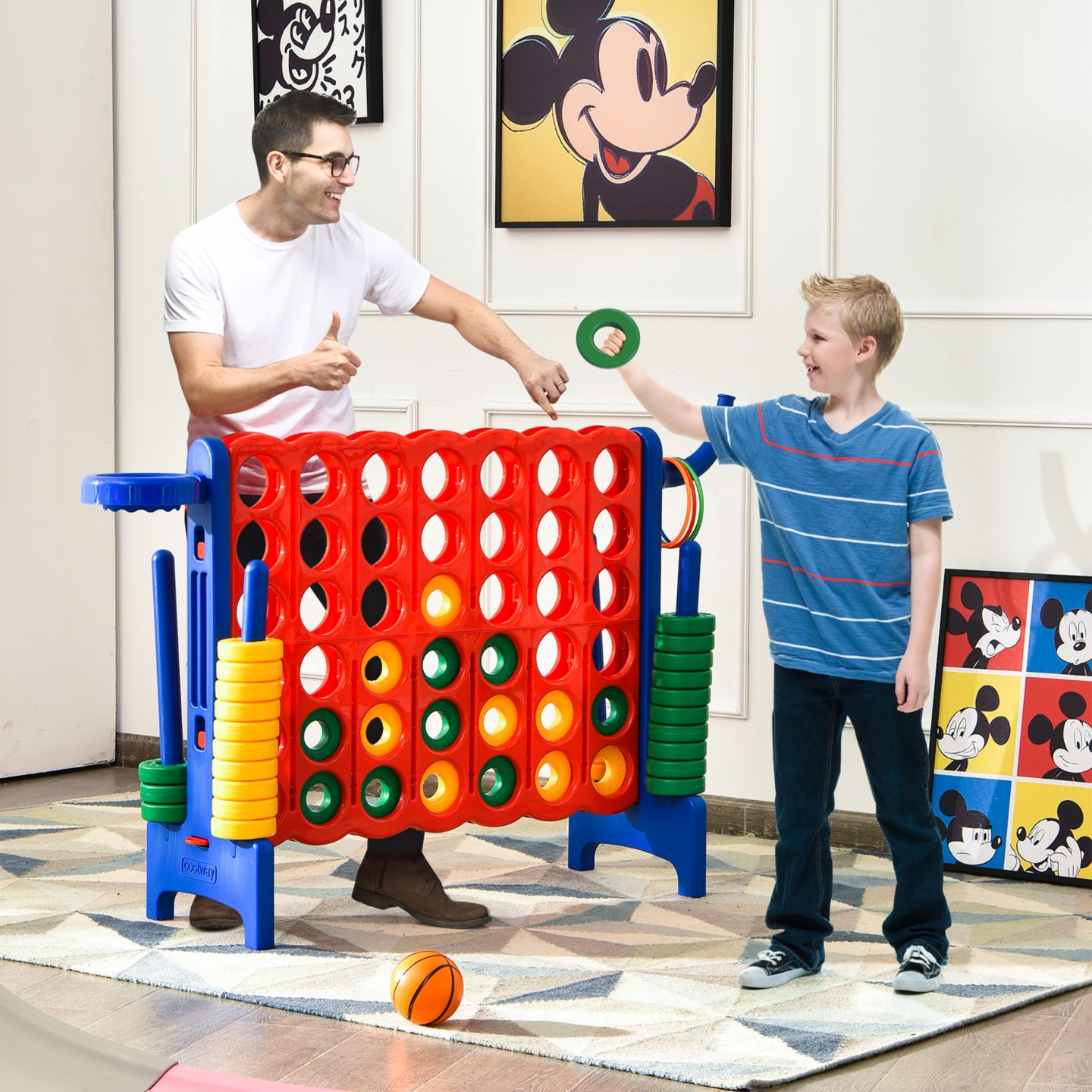 Детская настольная игра Costway 4-in-a-Row Giant Board Game, Ages 3+, цвет: Синий — фото 3