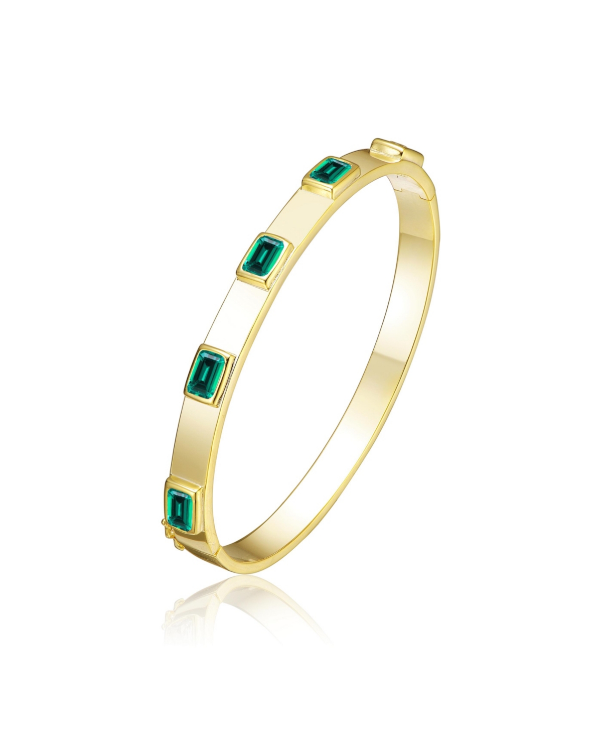 14K Gold Plated Green Cubic Zirconia Bangle Bracelet - Gold