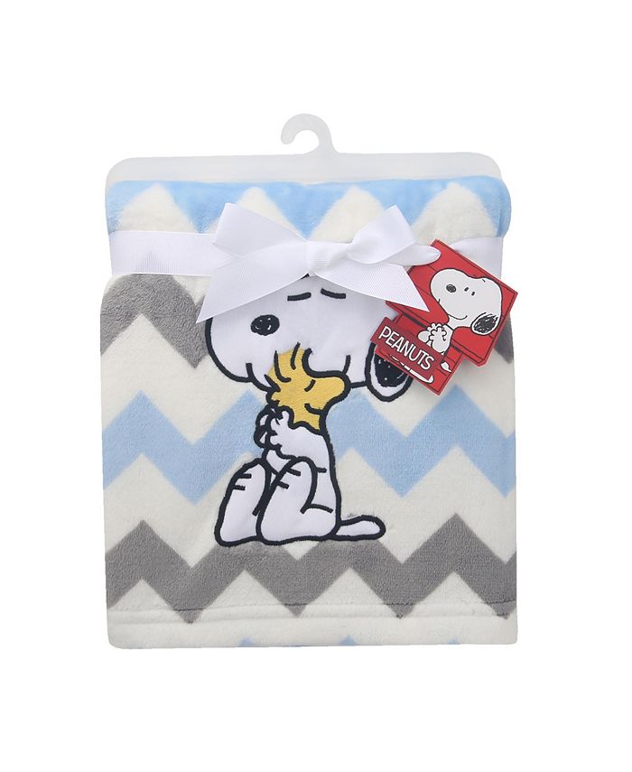 Lambs & Ivy My Little Snoopy Blue/Gray/White Chevron Baby Blanket Macy's