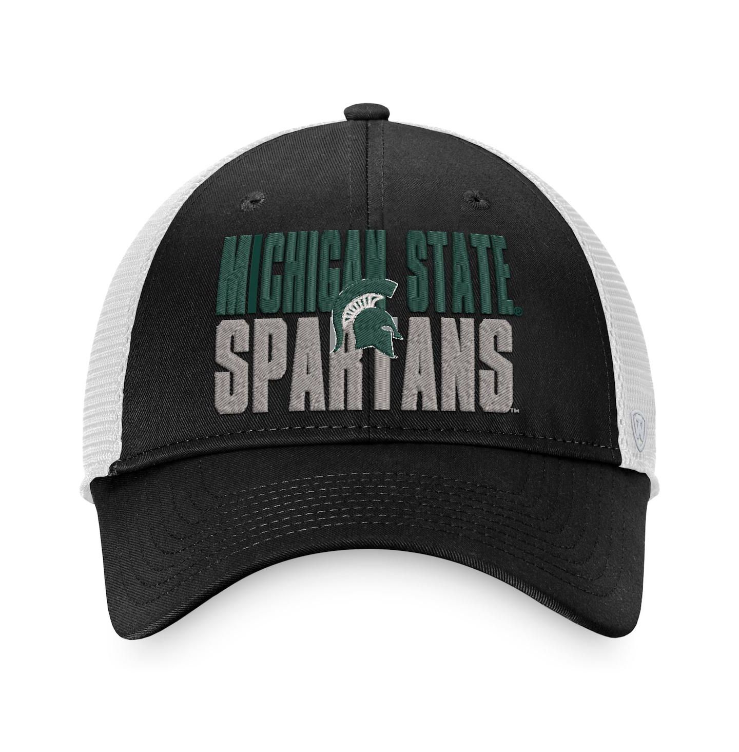 Мужская кепка Top of the World Black, White Michigan State Spartans Stockpile Trucker Snapback Hat — фото 3
