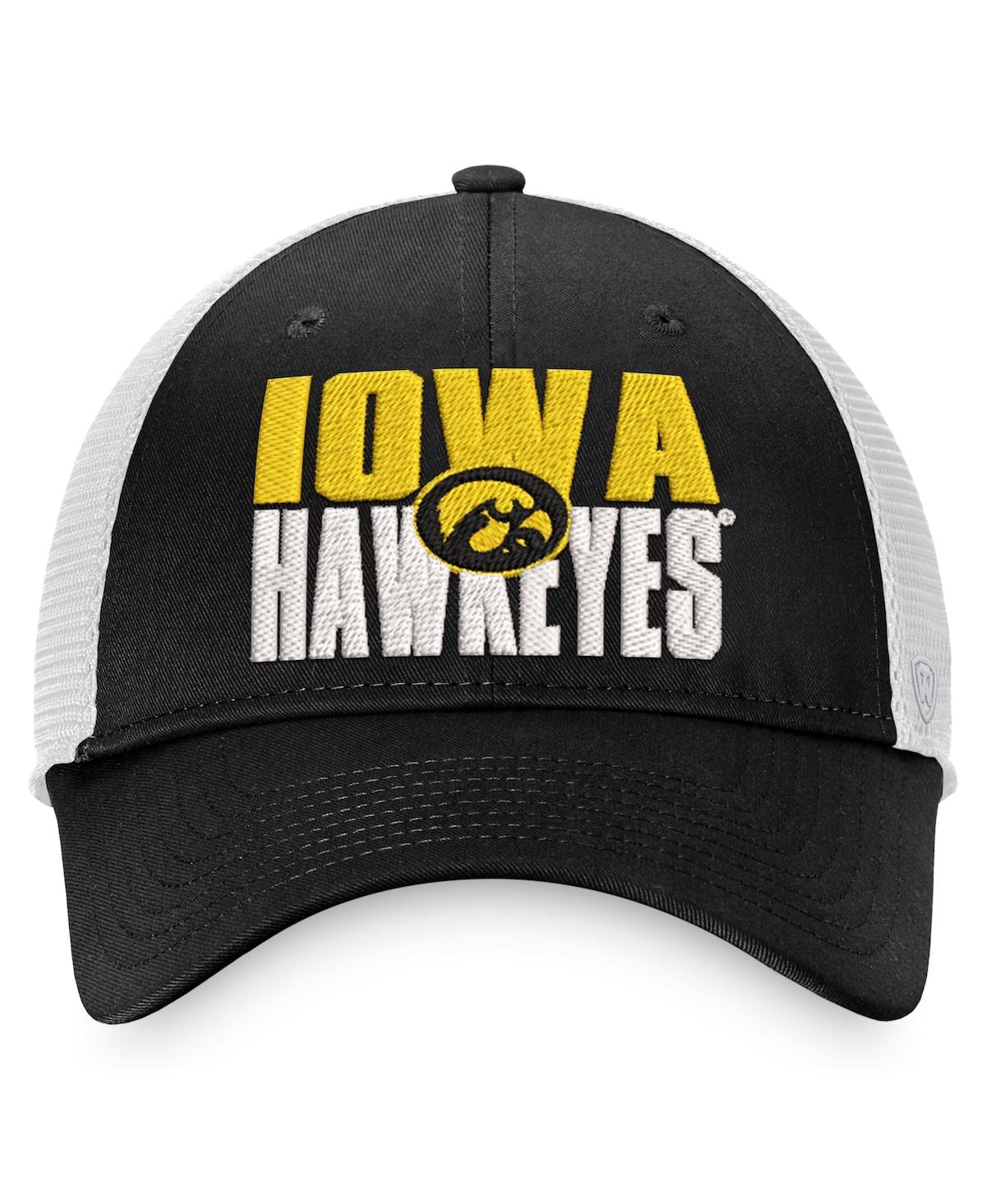 Top Of The World Men's  Black, White Iowa Hawkeyes Stockpile Trucker Snapback Hat In Black,white