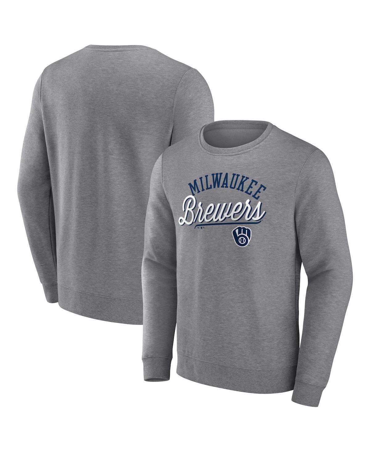 Shop Fanatics Men's  Heather Gray Milwaukee Brewers Simplicity Pullover Sweatshirt