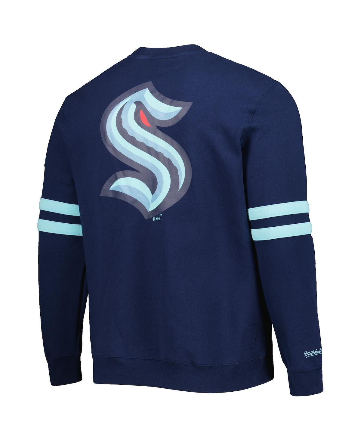 Mitchell & Ness Men's  Deep Sea Blue Seattle Kraken Allover Logo Pullover Sweatshirt In Deep Sea Blue