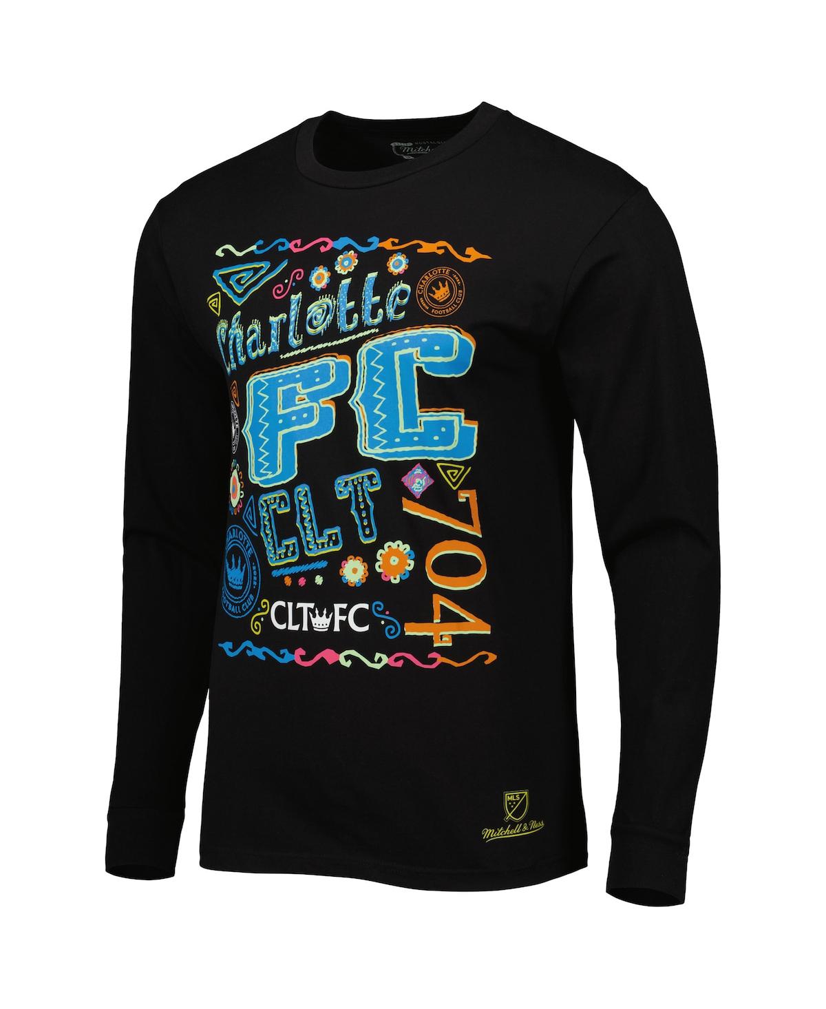 Mitchell & Ness Men's  Black Charlotte Fc Papel Picado Long Sleeve T-shirt In Black