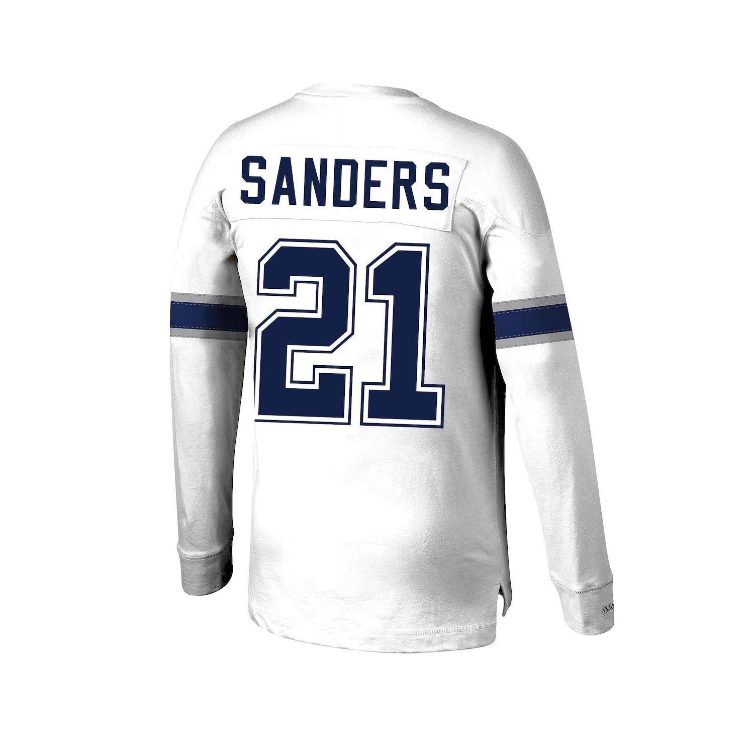 Men's Deion Sanders White Dallas Cowboys Retired Player Name and Number Long Sleeve Top