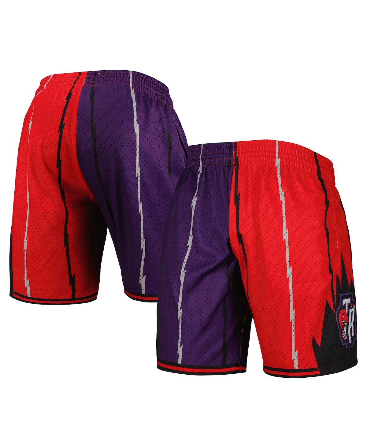 Shop Mitchell & Ness Men's  Purple, Red Toronto Raptors Hardwood Classics 1998 Split Swingman Shorts In Purple,red