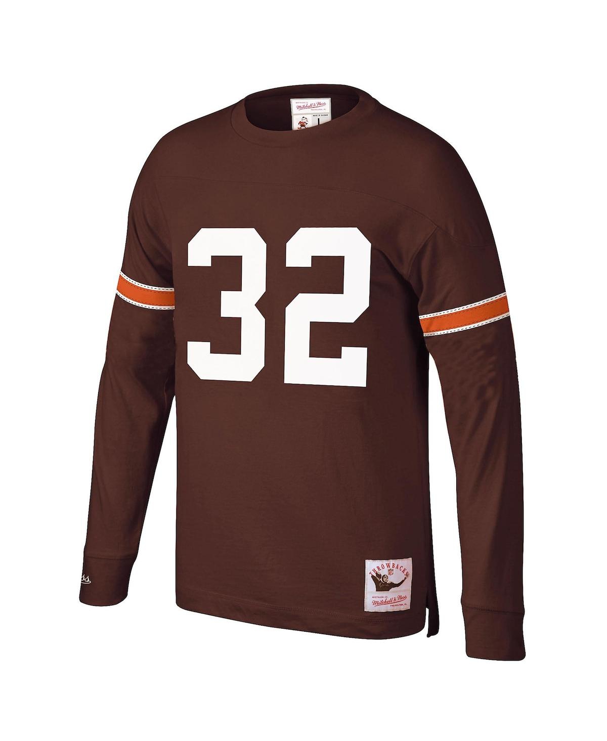 Shop Mitchell & Ness Men's  Jim Brown Cleveland Browns Retired Player Name And Number Long Sleeve T- Shirt