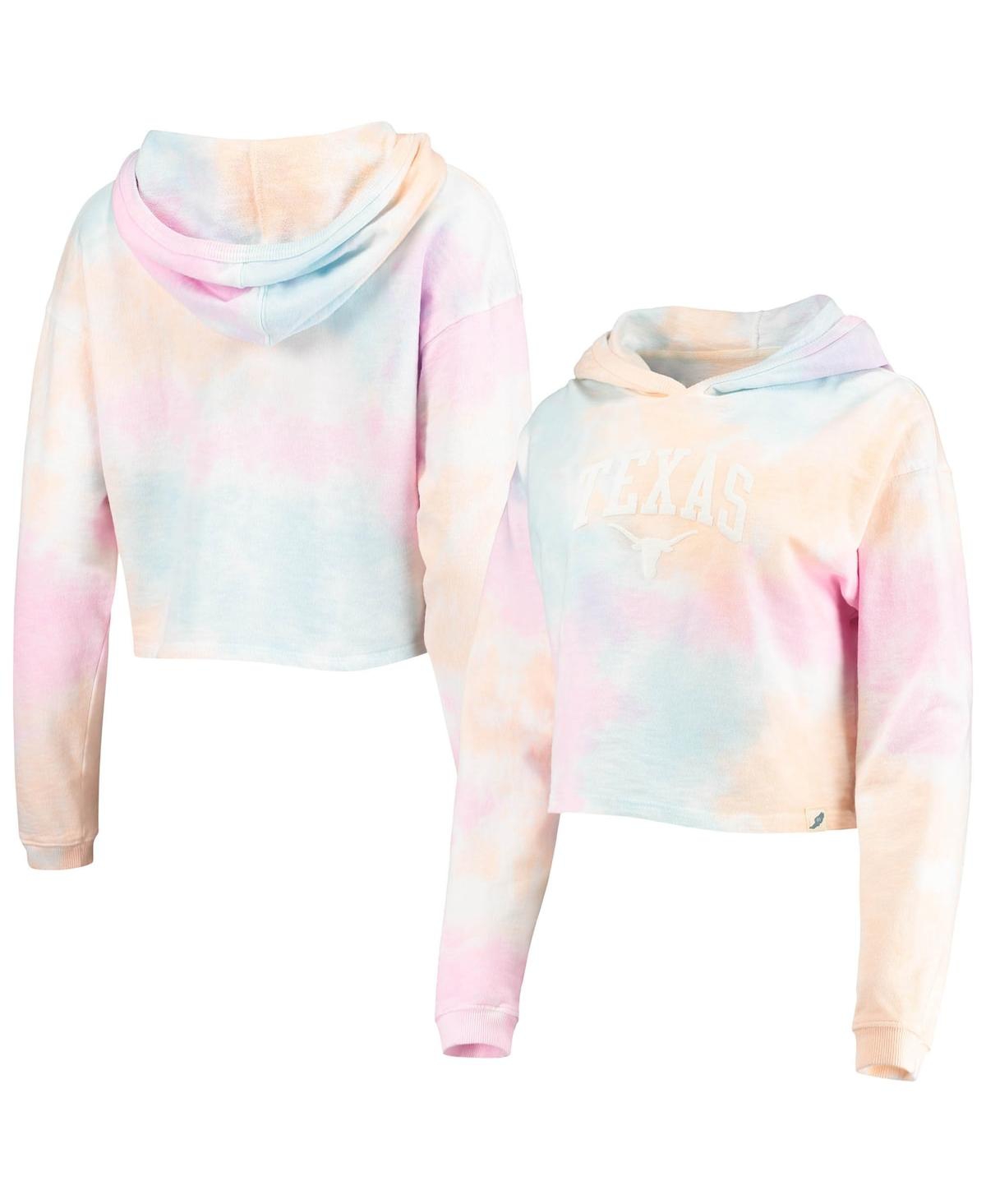 League Collegiate Wear Women's  Pink, White Texas Longhorns Tie-dye Cropped Pullover Hoodie In Pink,white