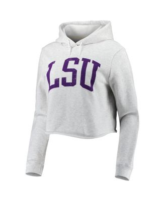 Women's Ash Lsu Tigers 2-Hit 1636 Cropped Pullover Hoodie