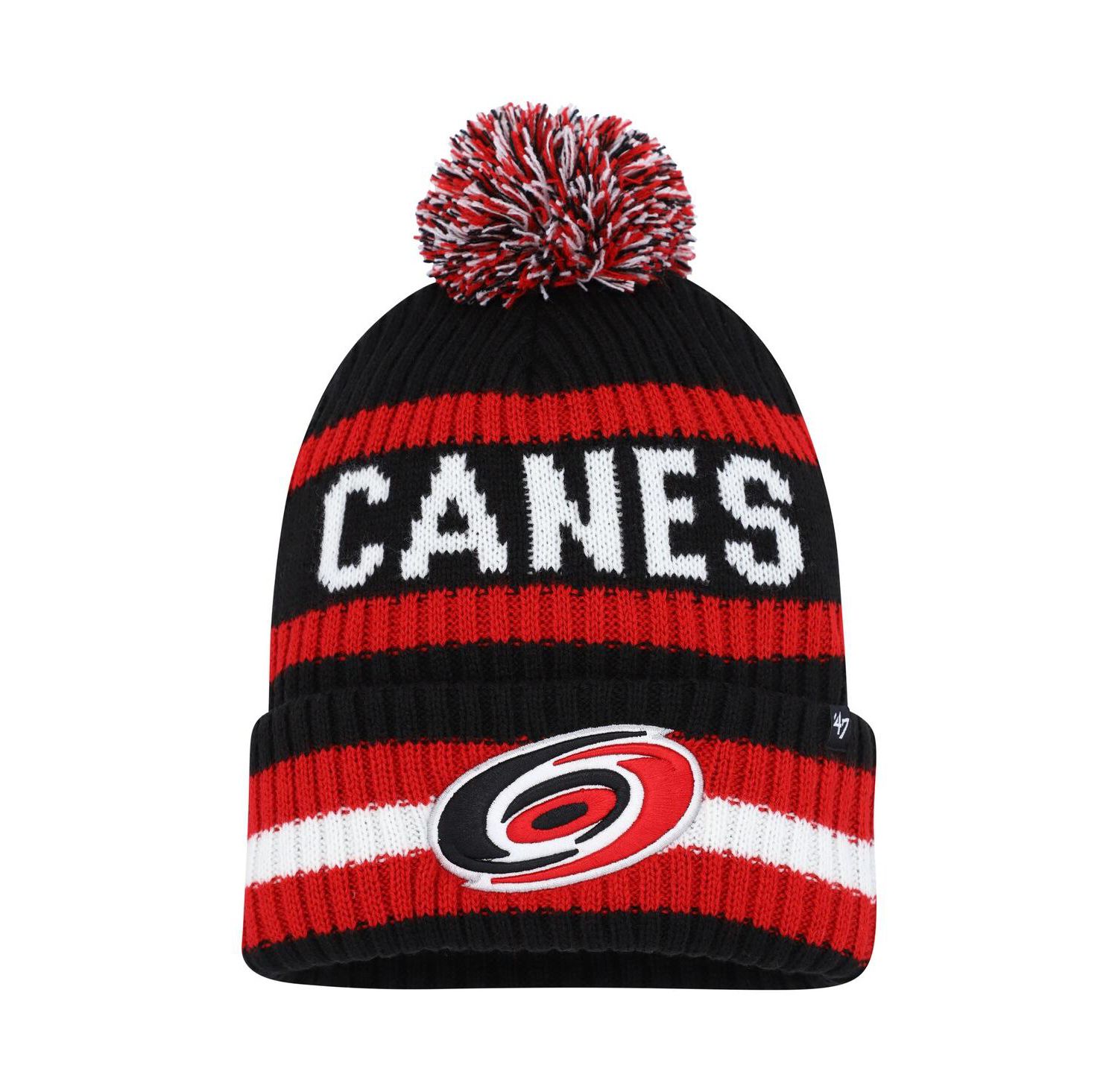 Men's Black Carolina Hurricanes Bering Cuffed Knit Hat with Pom