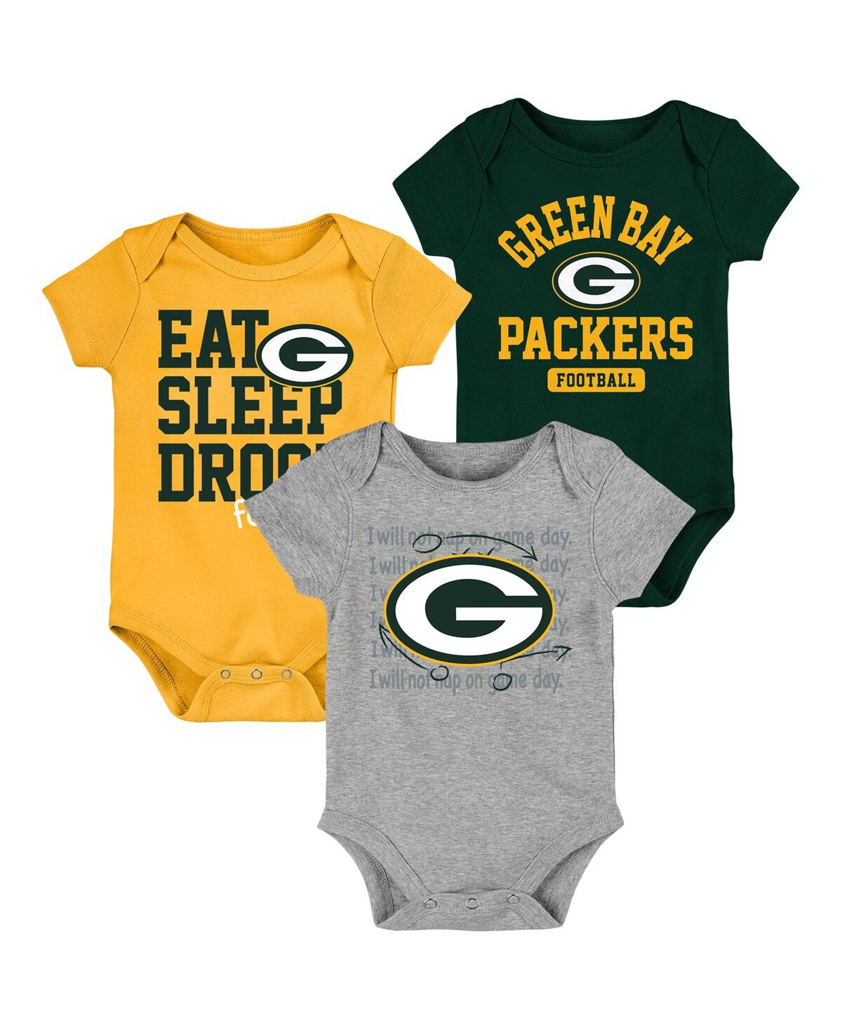 Shop Outerstuff Newborn And Infant Boys And Girls Green, Gold Green Bay Packers Eat Sleep Drool Football Three-piece In Green,gold
