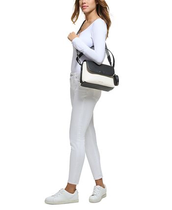 Calvin Klein Millie 2 in 1 Flap Shoulder Bag & Crossbody, Black/Silver:  Handbags