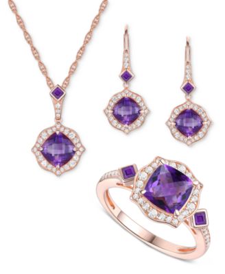 Macy's - 3-Pc. Set Amethyst (4-1/2 ct. t.w.) & Lab-Grown White Sapphire (3/4 ct. t.w.) Heart Pendant Necklace, Ring, & Stud Earrings in 14k Gold-Plated Sterling Silver (Also in Additional Gemstones)