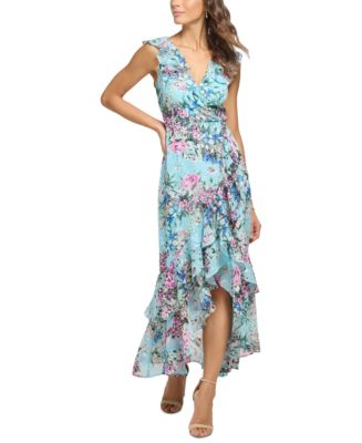 kensie Women's Ruffled Floral-Print High-Low Maxi Dress - Macy's