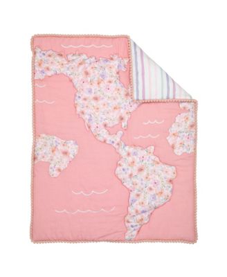Girls Rule the World Pink Floral 4-Piece Baby Crib Bedding Set