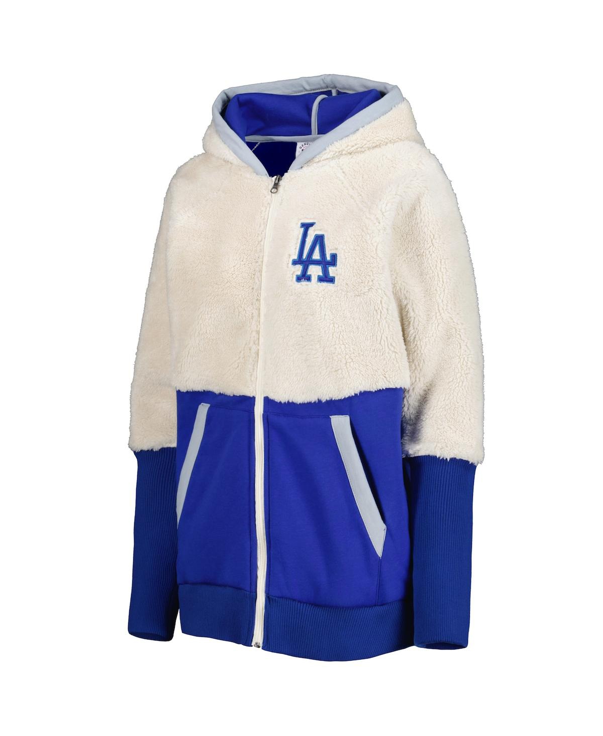 Shop G-iii 4her By Carl Banks Women's  Oatmeal, Royal Los Angeles Dodgers Shuffle It Raglan Full-zip Hoodi In Oatmeal,royal